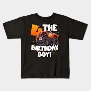 Kids 4 Year Old 4Th Birthday Boy Monster Truck Car Kids T-Shirt